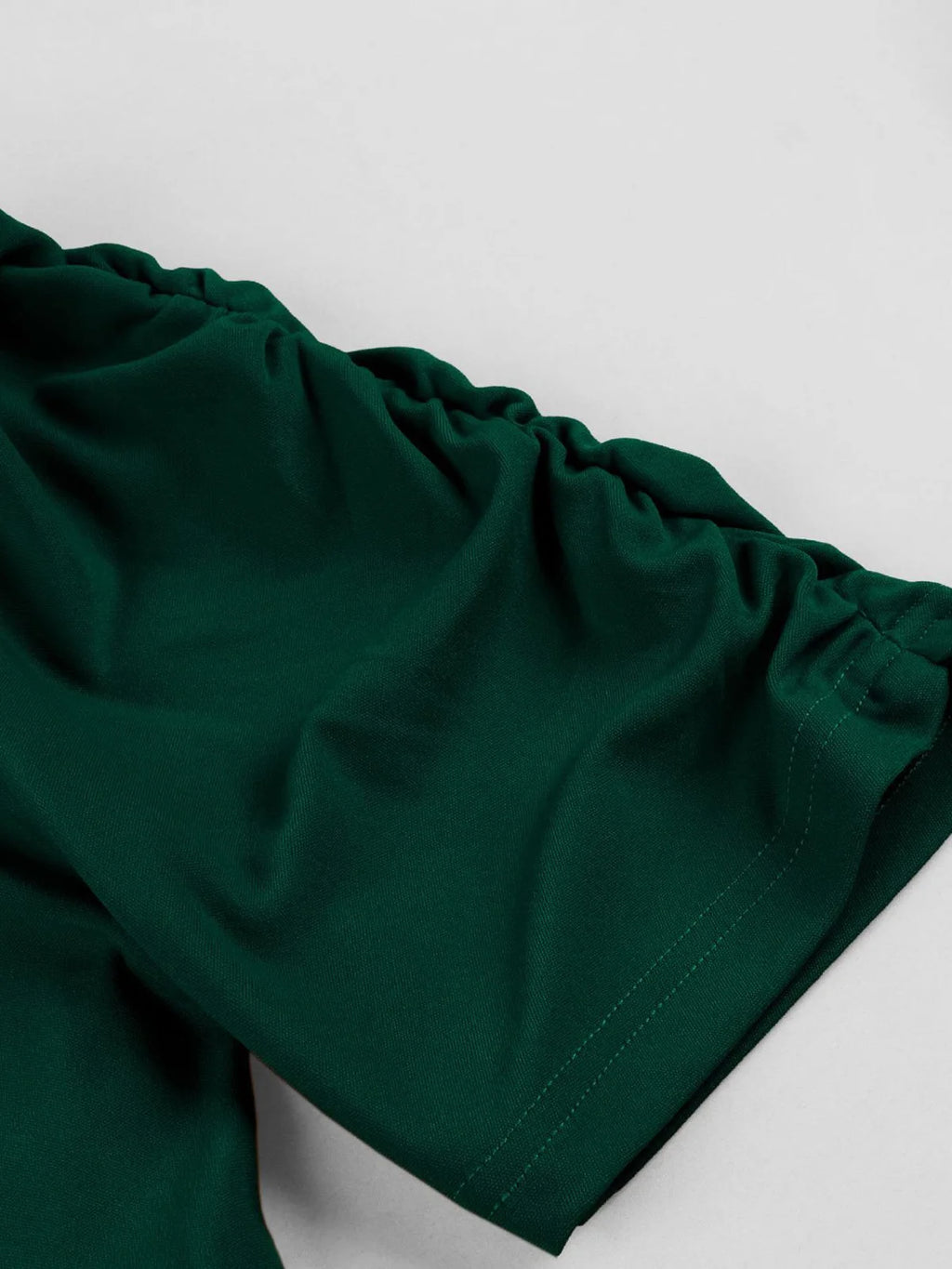 Tonval V-Neck Ruched Sleeve Green Plain Vintage Women Midi Dresses 2026 Summer Retro Prom Party Wear Pockets Side Swing Dress