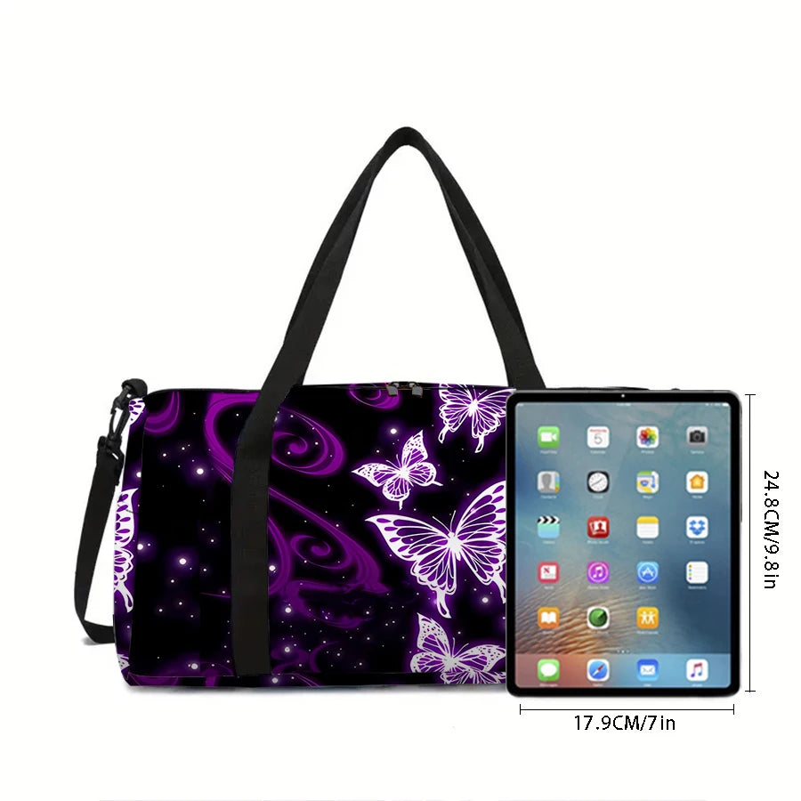 Women's Large Travel Bag Purple Butterfly Pattern Multi-Functional Duffle Tote Bag Handbags Waterproof Gym Bags For Boys/Girls