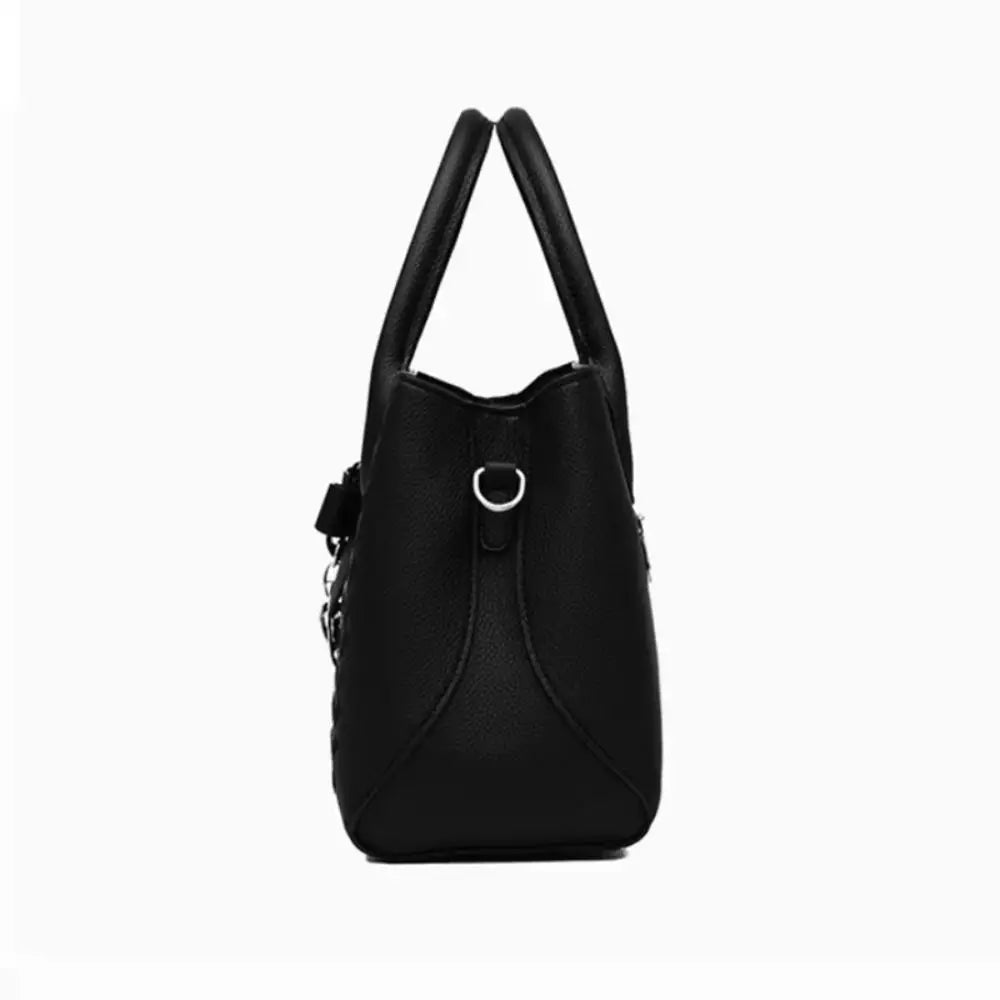 Casual PU Leather Shoulder Bags with Pendant Solid Color Ladies Handbags Large Capacity Embossed Crossbody Bag