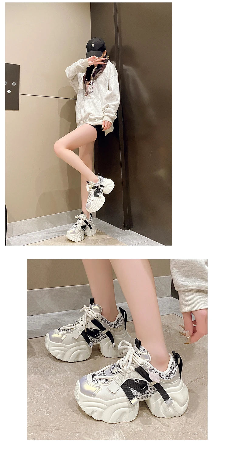 7CM Fashion Spring Autumn Sneakers Women Lace Up Chunky Platform Sports Dad Shoes Woman Comfort Casual Shoes Zapatillas Mujer