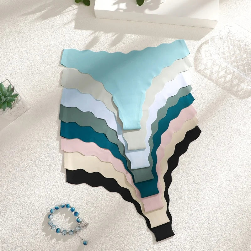 3Pcs/Set Traceless Ultra-thin Summer Underpants Sexy Low Rise Wave Edge Thongs Seamless Solid Color Ice Silk Breathable G-String