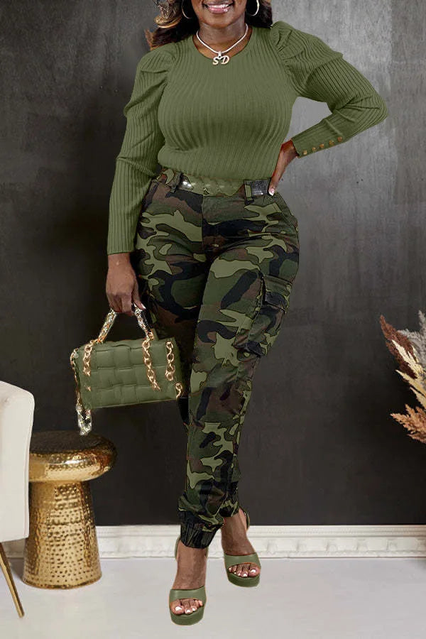 CM.YAYA Women’s Camouflage Printed Slim Cargo Pants 2024 Spring/Summer Pocket Jogger Street Fashion Safari Trousers