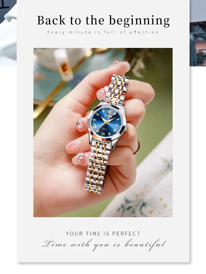OLEVS 9931 Watch For Men Women Roman Scale Quartz Couple Watch Rhombus Mirror Auto Date Wristwatch Luxury Waterproof Hand Clock