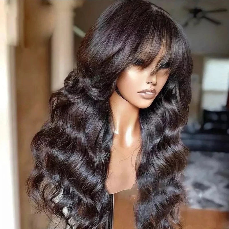 Wear Go Glueless Loose Body Wave Human Hair Wig With Bangs Full Machine Made With Bangs Brazilian Body Wave Wig Cheap On Sale