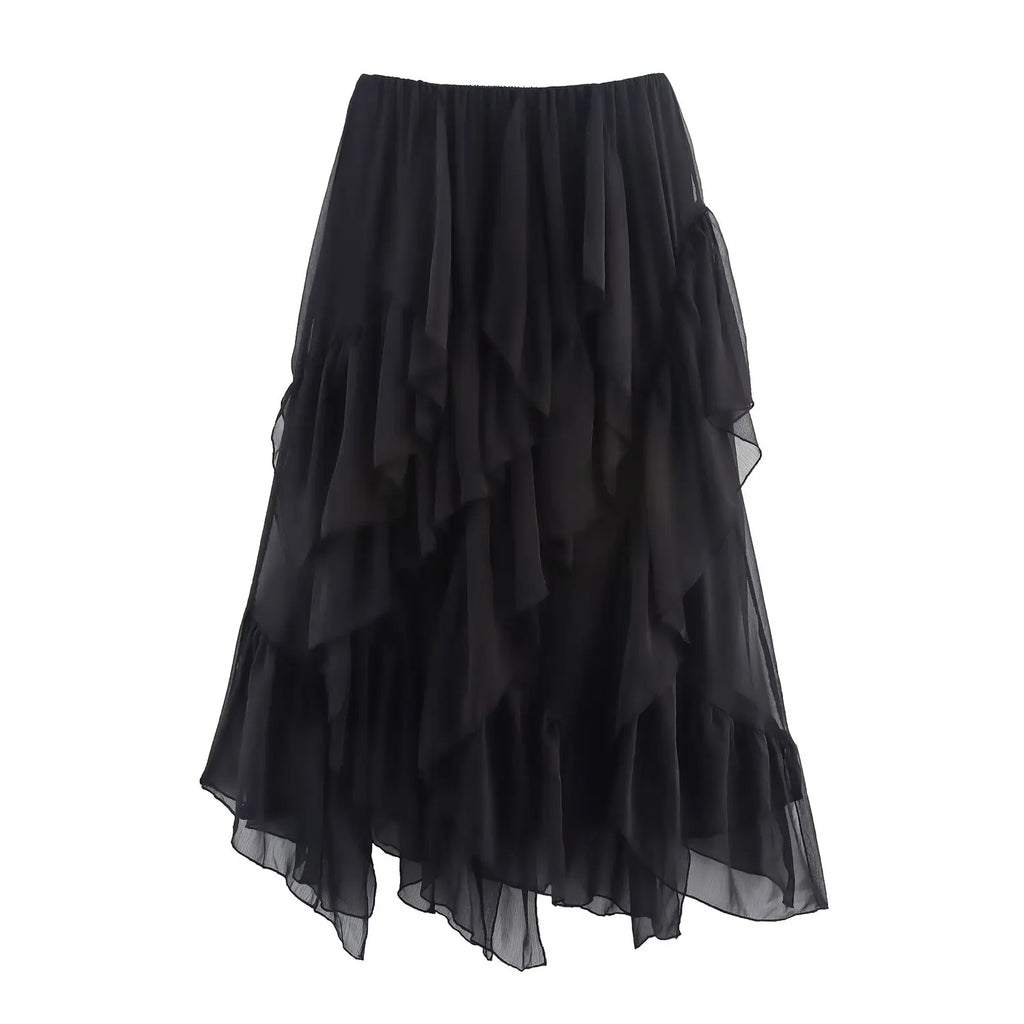 Irregular Ruffles Cake Skirt Pleated Cake Womens Skirt High Waist Faldas Mujer Japan Style Eleganr Skirts Spring Summer 2025