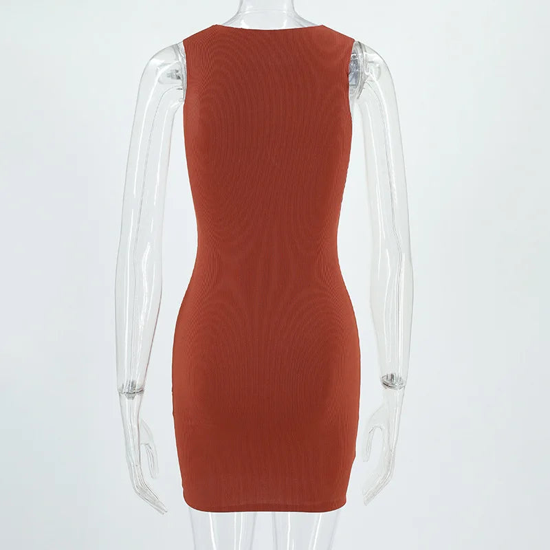 Sleeveless Bodycon Mini Dress Woman Slim Fashion Sexy Solid Vintage Party Evening Beach Kpop Cheap Clothes Short Dresses Women