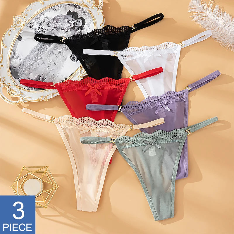 Women's Lace Mesh G-string Sexy Panties Low Waist Underwear Thongs Lingerie Femme Hollow Out Perspective Fashion Panties