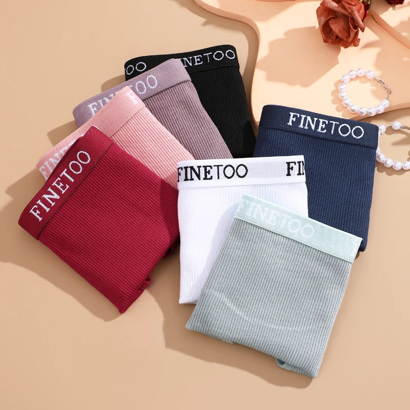 FINETOO 6Pcs Women Cotton Panties M-2XL Striped Underwear Letter Belt Briefs Female Low Waist Lingerie Stretchy Solid Lingerie