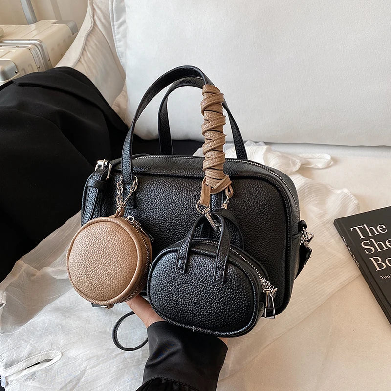 Casual Handbag 3-IN-1 Fashion Brand Messenger Bags for Women Pu Leather Crossbody Bag Lady Totes Large Capacity Travel Bag