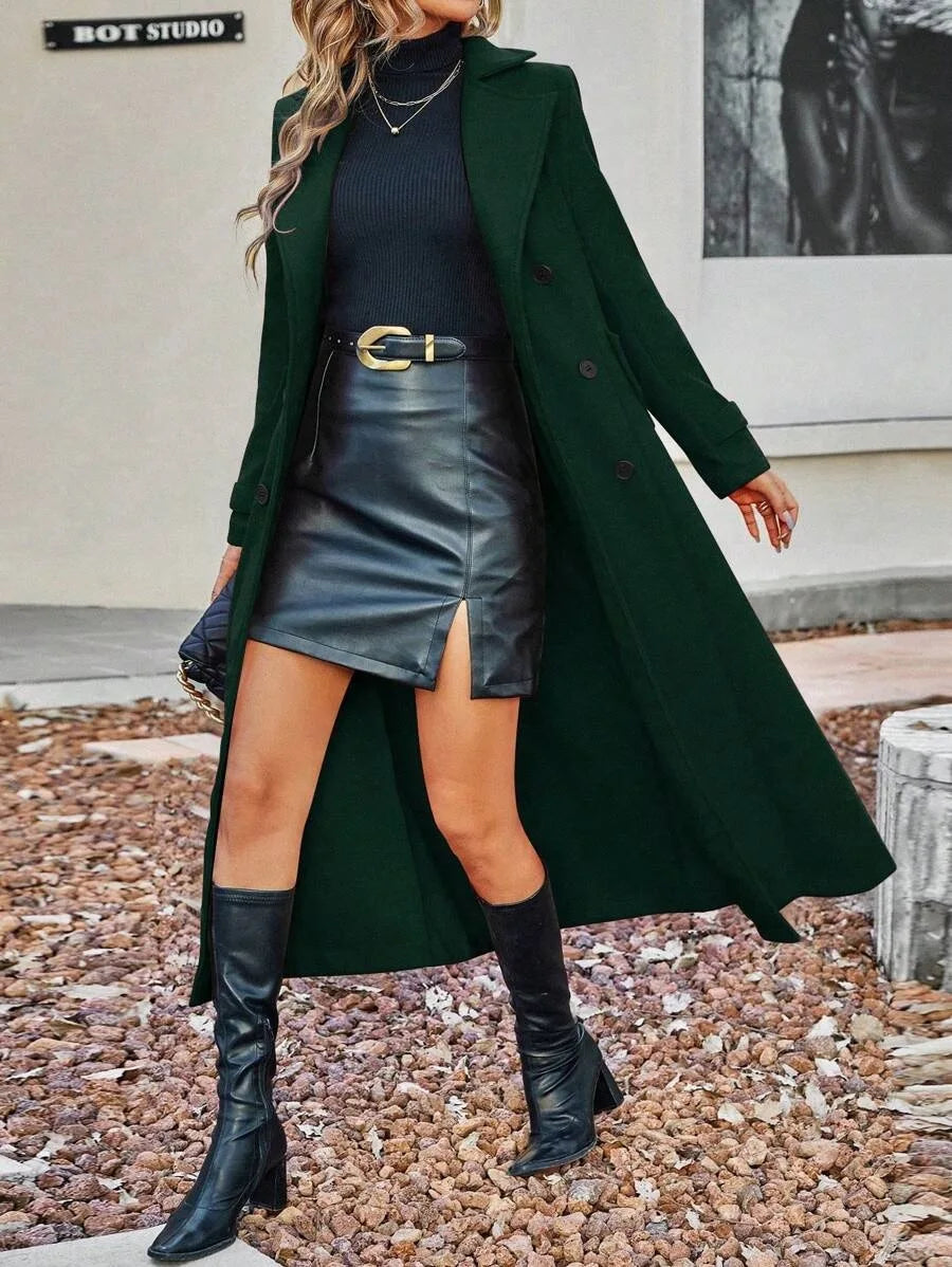 Fashion Autumn Winter Double-breasted Warm Woolen Coat For Women's Elegant Stylish Long Versatile Woolen Coat Female Office 2025