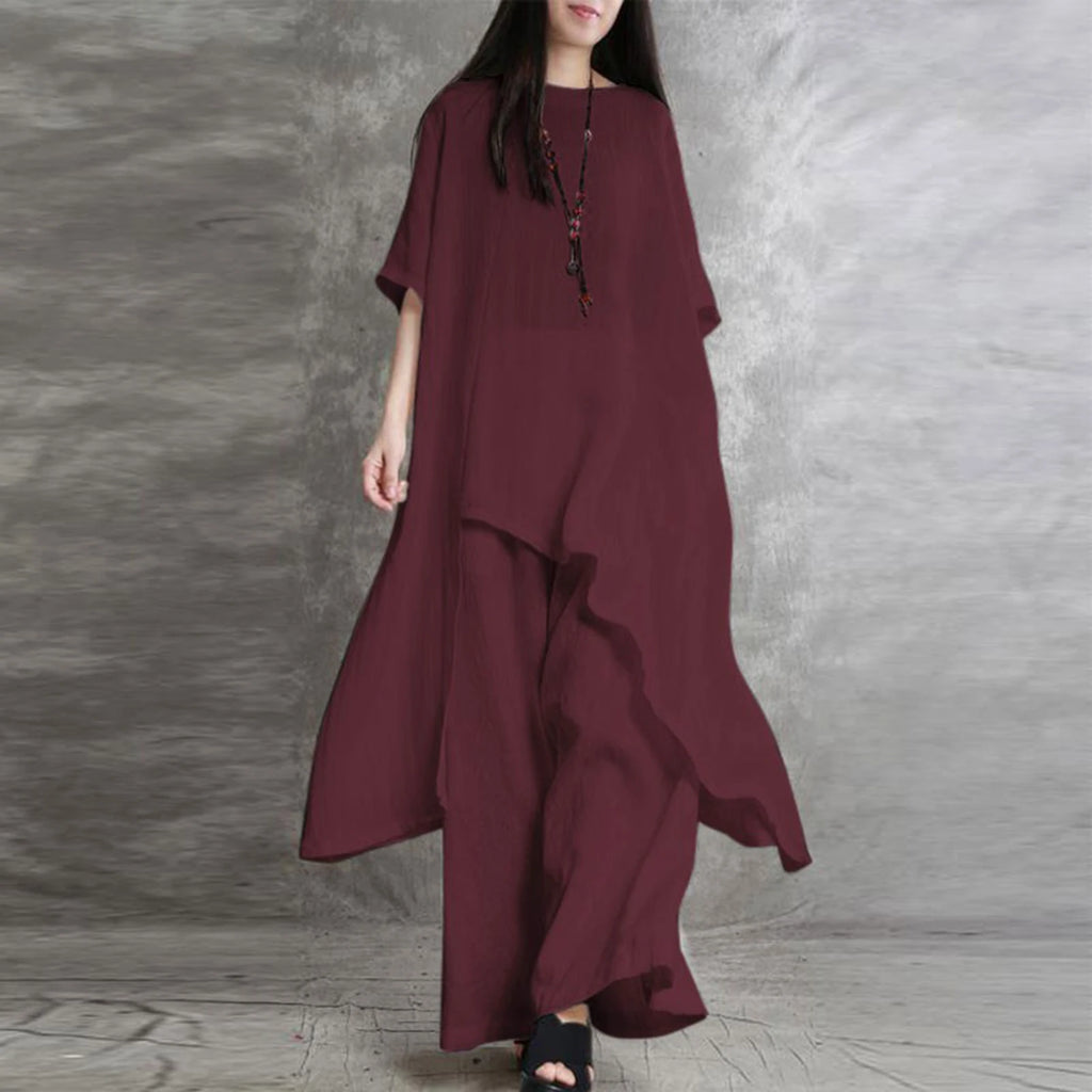 Simple Women Tops Pants Set Cotton Blend Short Sleeve Breathable Elastic Waist Outfit Suit  T-shirt Pants Set Comfy
