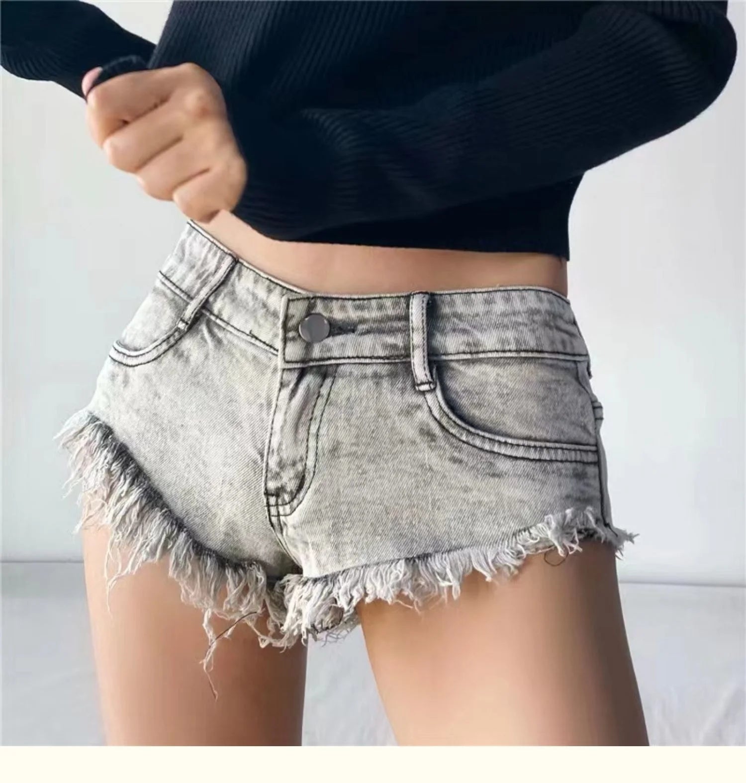 TVVOVVIN American Slim Sexy Versatile Women Spicy Girls Super Low Waist Super Short Tassels Denim Shorts Hot Women PY8E