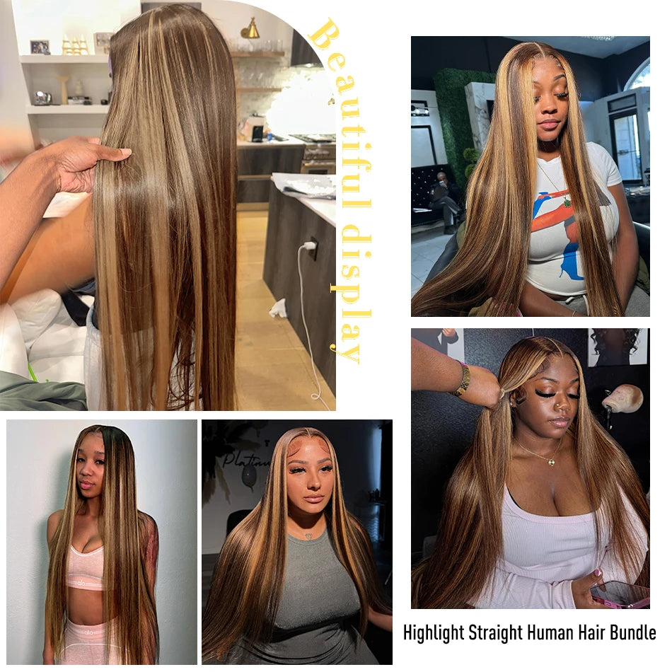 Melodie 30 40 Inch Highlight Wigs Human Hair Honey Blonde Colored Straight 13x6 Lace Frontal Wig 220% Brazilian Hair For Women