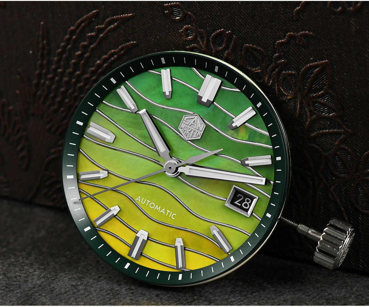 San Martin 39mm Miyota 9015 Splicing MOP Dial Men Automatic Watch 3H Date BGW-X1 Luminous Sapphire 10Bar Waterproof SN0150