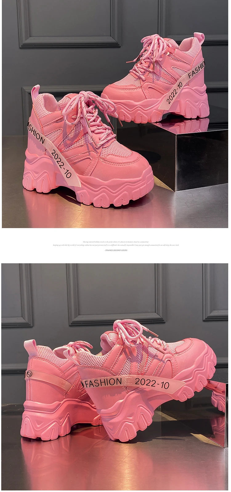 Comemore Women Sneakers Chunky Breathable Mesh Casual Shoes Platform Wedge Heels Sports Pink Shoe 2023 New Spring Autumn Fashion
