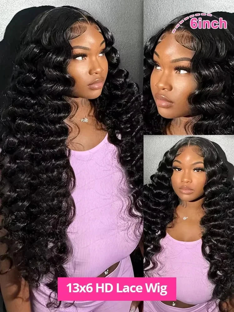 Lakeisha High Density Loose Wave HD 13x6 Lace Front Wigs Human Hair Black Raw Brazilian Deep Curly 40 Inch 13x4 Lace Frontal Wig