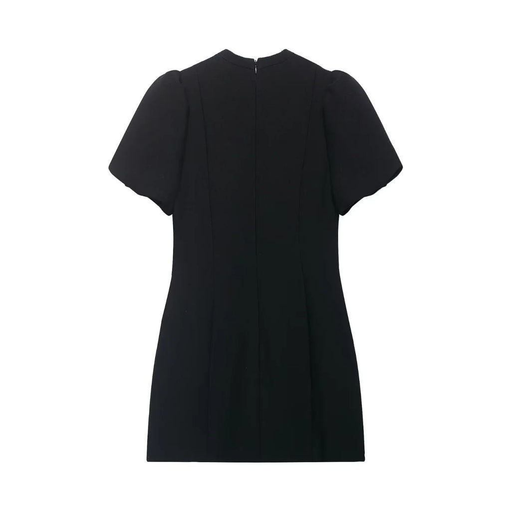 Women Elegant Chic Puff Sleeve Mini Dress Summer New Female O-Neck Hollow-Out Zipper Short Dress Fashion Lady Party Date Dress