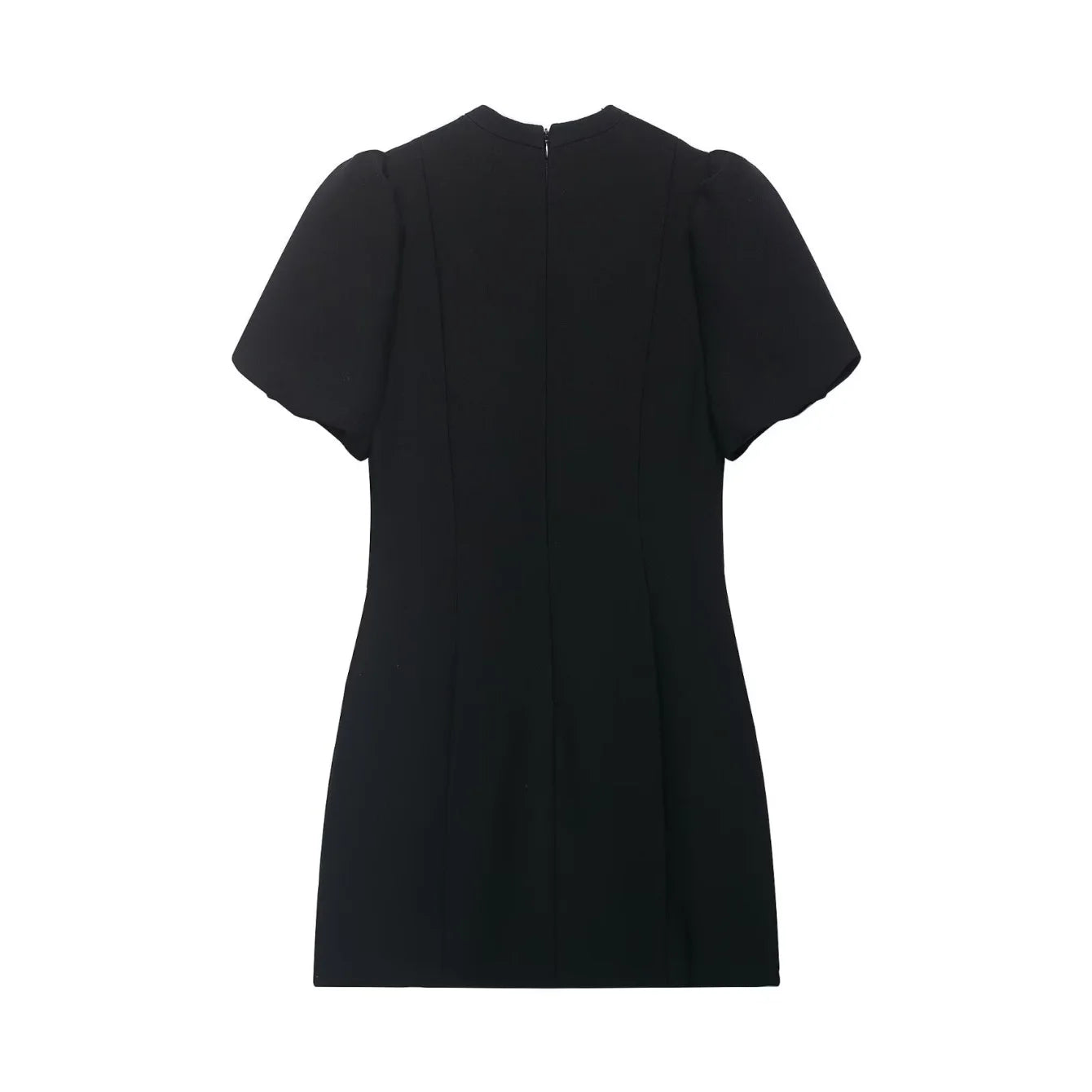 Women Elegant Chic Puff Sleeve Mini Dress Summer New Female O-Neck Hollow-Out Zipper Short Dress Fashion Lady Party Date Dress
