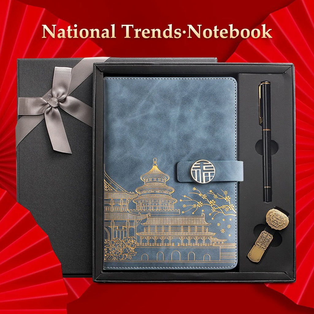 A5 Chinese Style Leather Planner Notebook Simple Thickened Enclosed Iron Buckle Suitable for School Students and Office Use