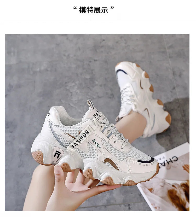 Zapatillas Mujer Sneakers Trendy Mesh Platform Sneakers Leather Shoes Breathable Socofy Casual Sports Shoes Women Flats 2023