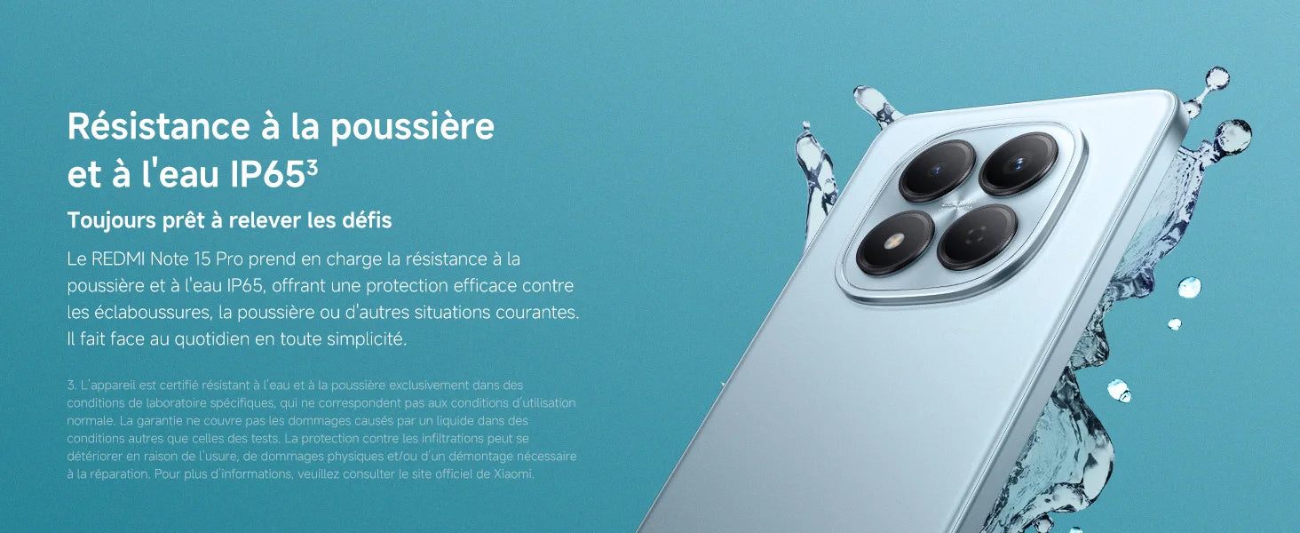 Xiaomi France|REDMI Note 15 Pro, Massive 6,500 mAh battery, Corning®Gorilla®Victus Glass®2, IP65 water and dust resistance
