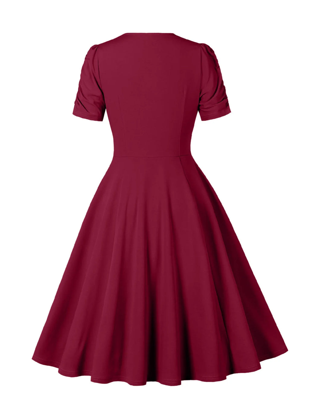 Tonval V-Neck Ruched Sleeve Green Plain Vintage Women Midi Dresses 2026 Summer Retro Prom Party Wear Pockets Side Swing Dress
