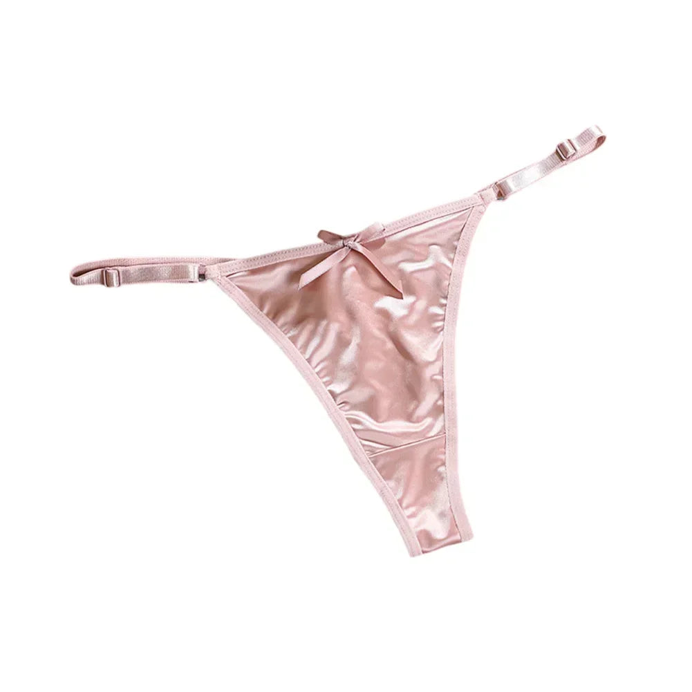 New Adjustable Girls G-Strings Pants Satin Cotton Crotch T-Back Women's Sexy Thin Strap Bow Underwear Plus Size