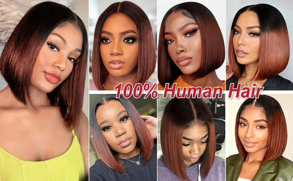 Ombre Brown 1B/4 Bob Wig Human Hair 13x4 HD Lace Front Wig for Black Woman 10 Inch Glueless Pre Plucked Short Straight Bob Wigs