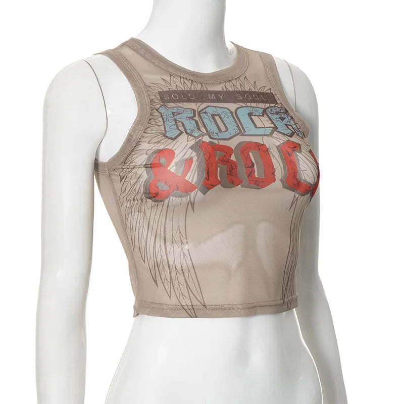HLJ&GG Y2K Fashion Mesh Letter Printing Tank Top 3 Piece Sets Women Sleeveless Slim Vest And Denim Shorts Outfit With Chain 2025