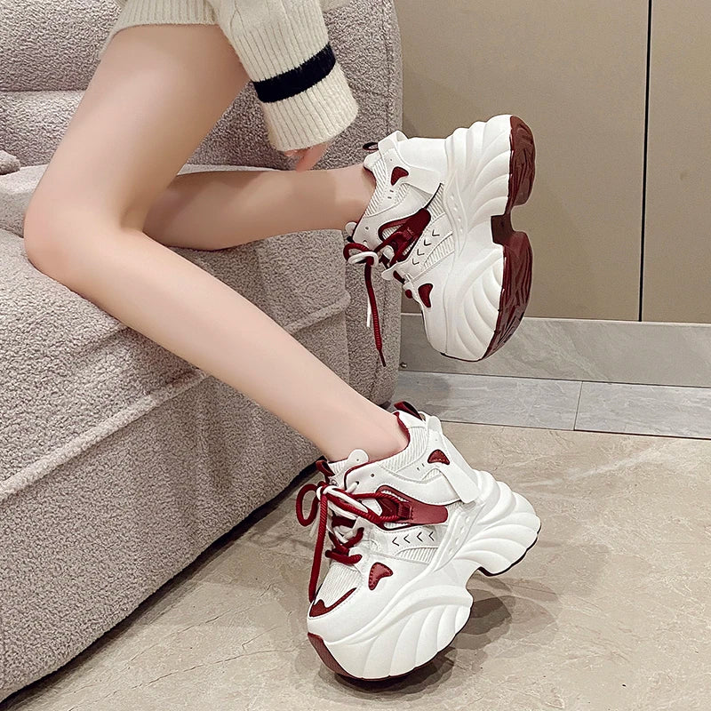 NEW Women Chunky Sneakers Internal 11CM High Platform Breathable Mesh Shoes Ladies Wedges Casual Shoes For Woman Sports Dad Shoe