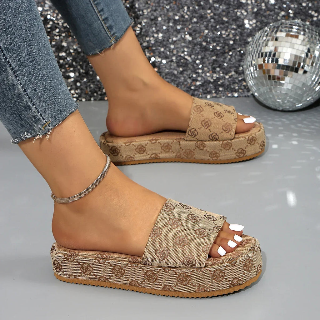 Women Platform Slippers 2024 Summer Slides Women Shoes Designer Flat Sandals Outdoor Floral Sandals Ladies Beach Shoes Sandalias