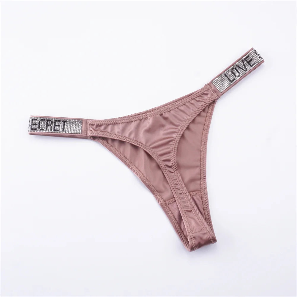 3PCS Sexy Low Waist Rhinestone Waistband Smooth Silk Thong Women Invisible G-string Plus Size S-XL Seamless Lingerie