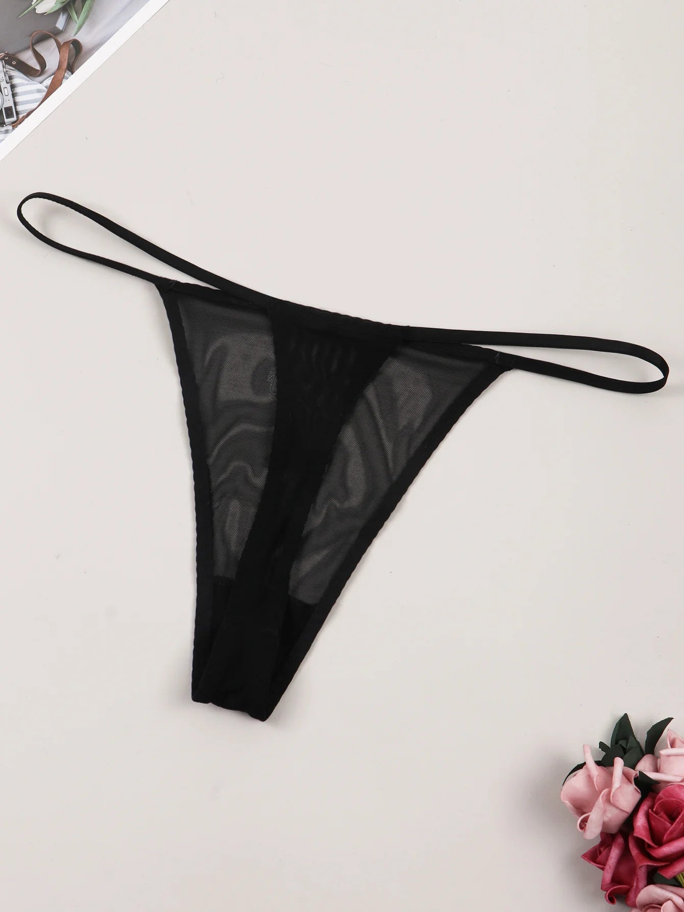 Varsbaby Letter Print Thong Sexy Transparent G-String with Please Charge Print Underwear Women Mesh Ultra-thin Panty