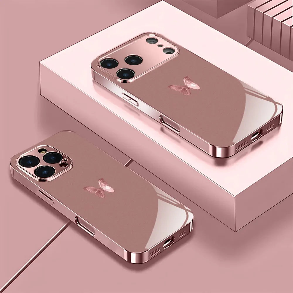 Butterfly pattern glass phone case suitable for iPhone 17 16 15 14 13 12 11 Pro/Max/Plus anti drop and shockproof back cover
