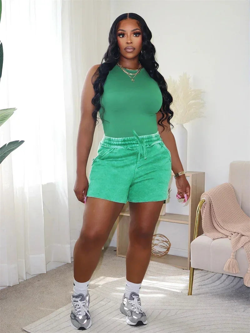Active Wear Casual Shorts Sets Woman 2 Piece Set Outfit Summer Clothes Sleeveless Tank Top and Shorts Fitness Workout Sport Suit