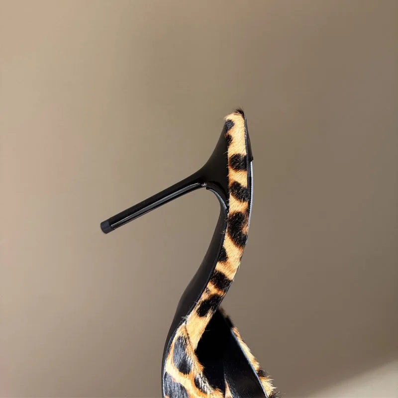 Women's Fox Fur High-Heeled Slippers Stiletto Heel Mules Open Toe Slip On Sandals Suede Upper Party Clubwear Elegant Sandals