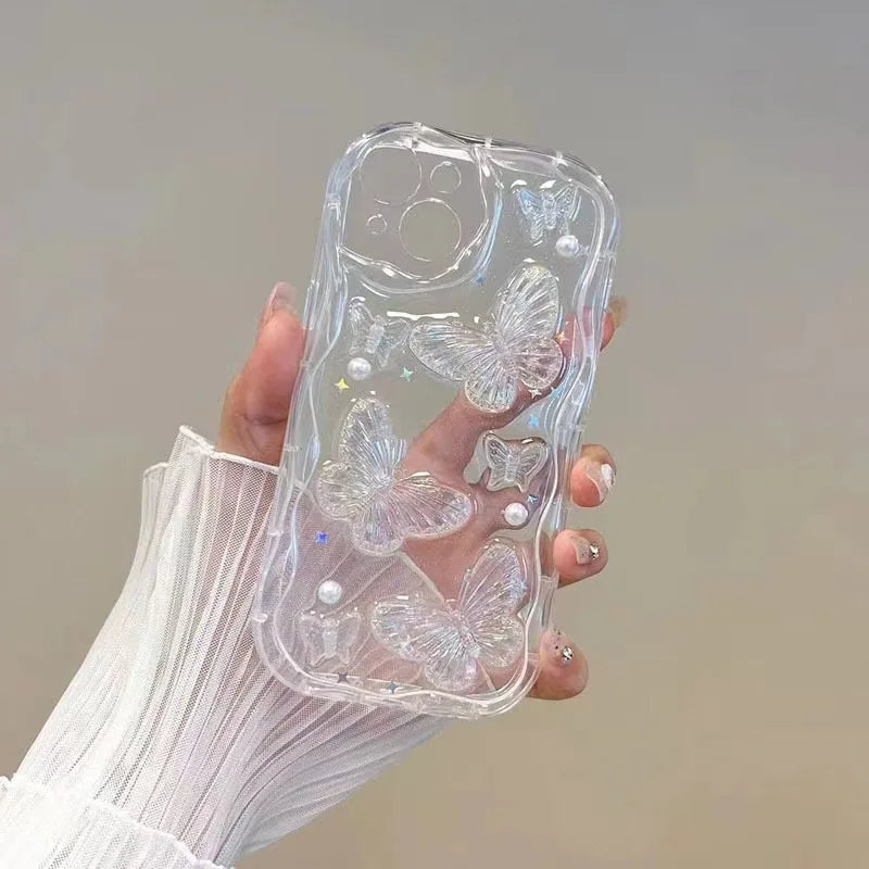 Pearl butterfly wave pattern all-inclusive anti-drop phone case suitable for iPhone17Promax 16 15 14 13pro