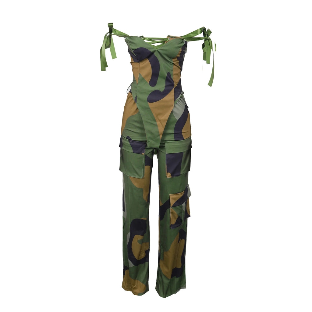 Two Pieces Women Pant Sets Print Matching Set Drawstring Pockets Sleeveless Top Elastic Waist Pants Slim Fit Casual 2026 Spring