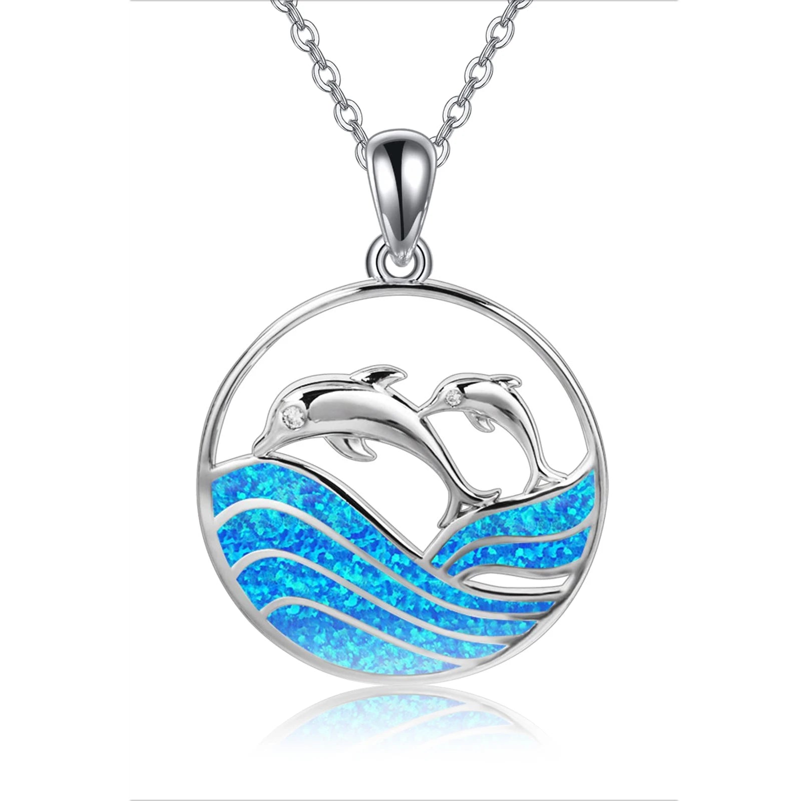 Boho Cute Sea Dolphin Pendant Necklace for Girl Statement Women Accessories Fashion Imitation Blue Opal Necklace Jewelry Gifts