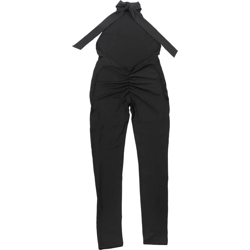 Sexy Skinny Jumpsuits Women Lift Buttocks Jumpsuit Solid Color Bandage Backless Halter Slim Yoga Fashion Overalls Streetwear