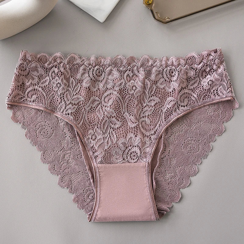 3PCS/Set Blue White Khaki Solid Color Cotton Panties Lace Floral Embroidery Briefs Solid Color Sexy Female Underwear Lingerie