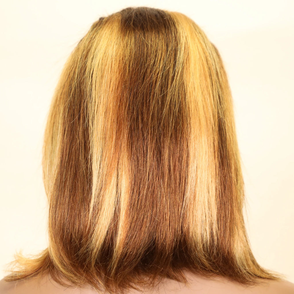 Straight Highlight Ombre Bob Wigs Human Hair 4/27 Honey Brown 13x4 Transparent Lace Front Human Hair Brazilian Wig Density200%