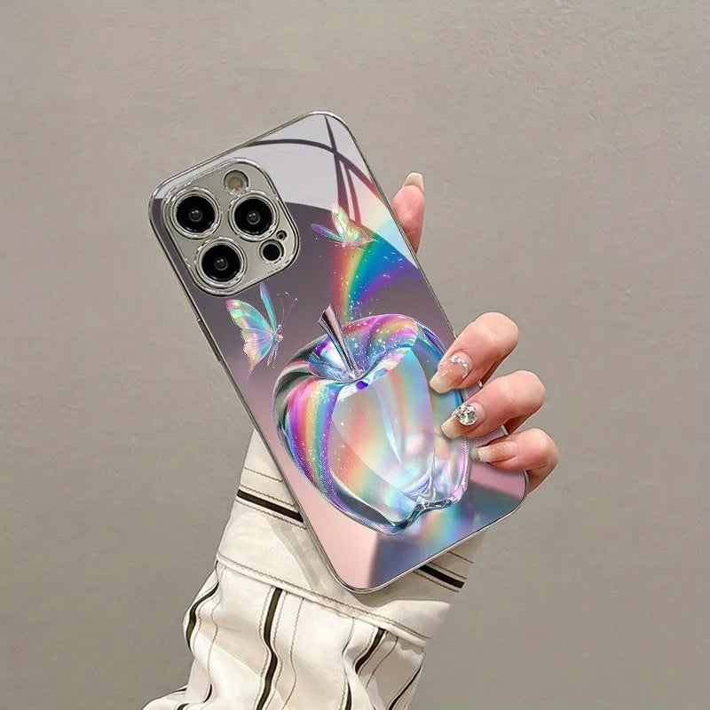 Colorful Butterfly Pattern Phone Case for iPhone 17 16e 16 15 14 13 12 Mini 11 Pro XS Air Plus Luxury Tempered Glass Cover