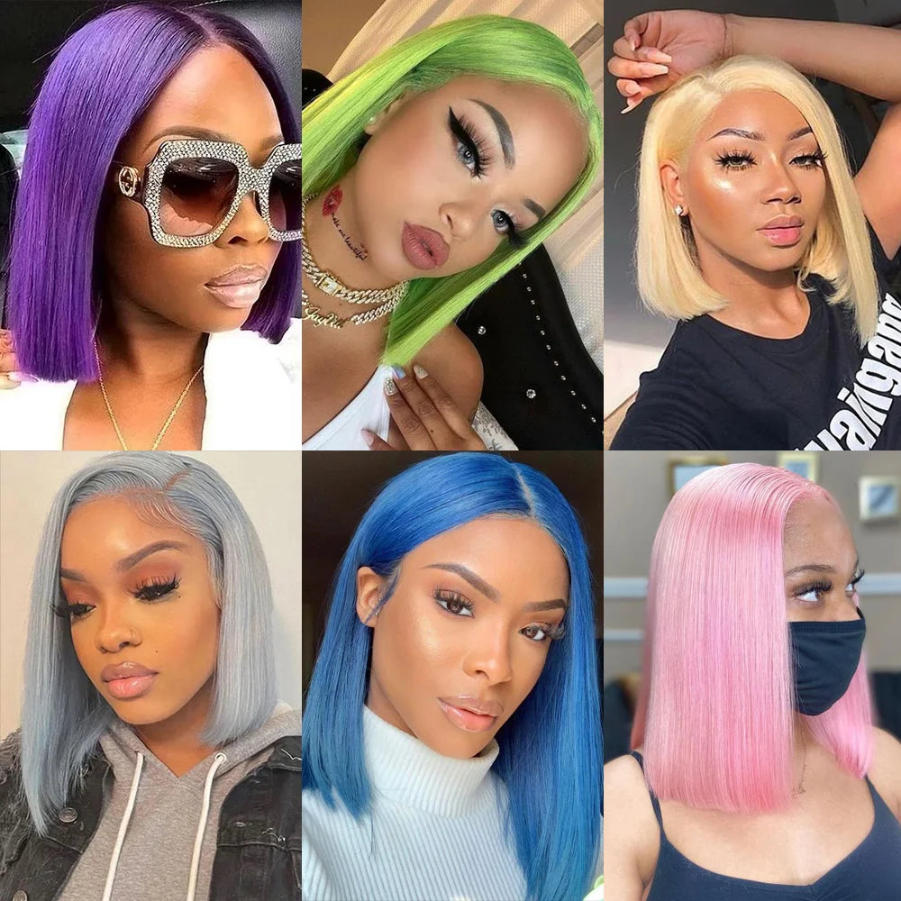 Orange Bob Wig Human Hair 13x4 Lace Front Wig 180% Density Short Straight Frontal Bob Wig Transparent Lace 350 Color Wig Ginger