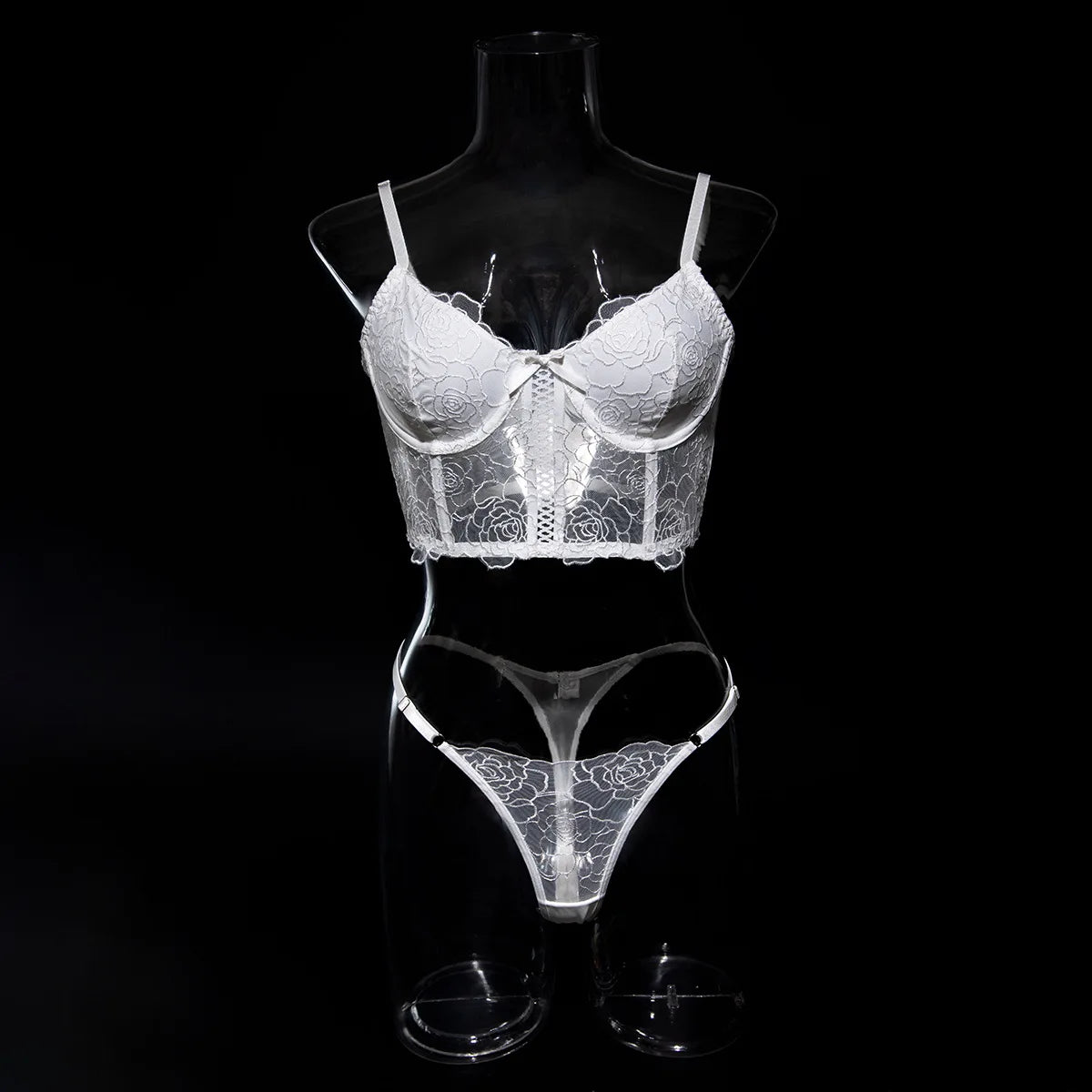 Krasapt White Floral Embroidered Fishbone Bras And Panties Sexy Lingerie Sets Transparent Mesh Patchwork Erotic Underwear Suit