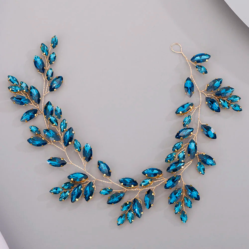 Gold Wedding Head Jewelry Red Bridesmaid Headpieces Blue Handmade Rhinestone Headband Bridal Hair Accessories Tiaras For Women