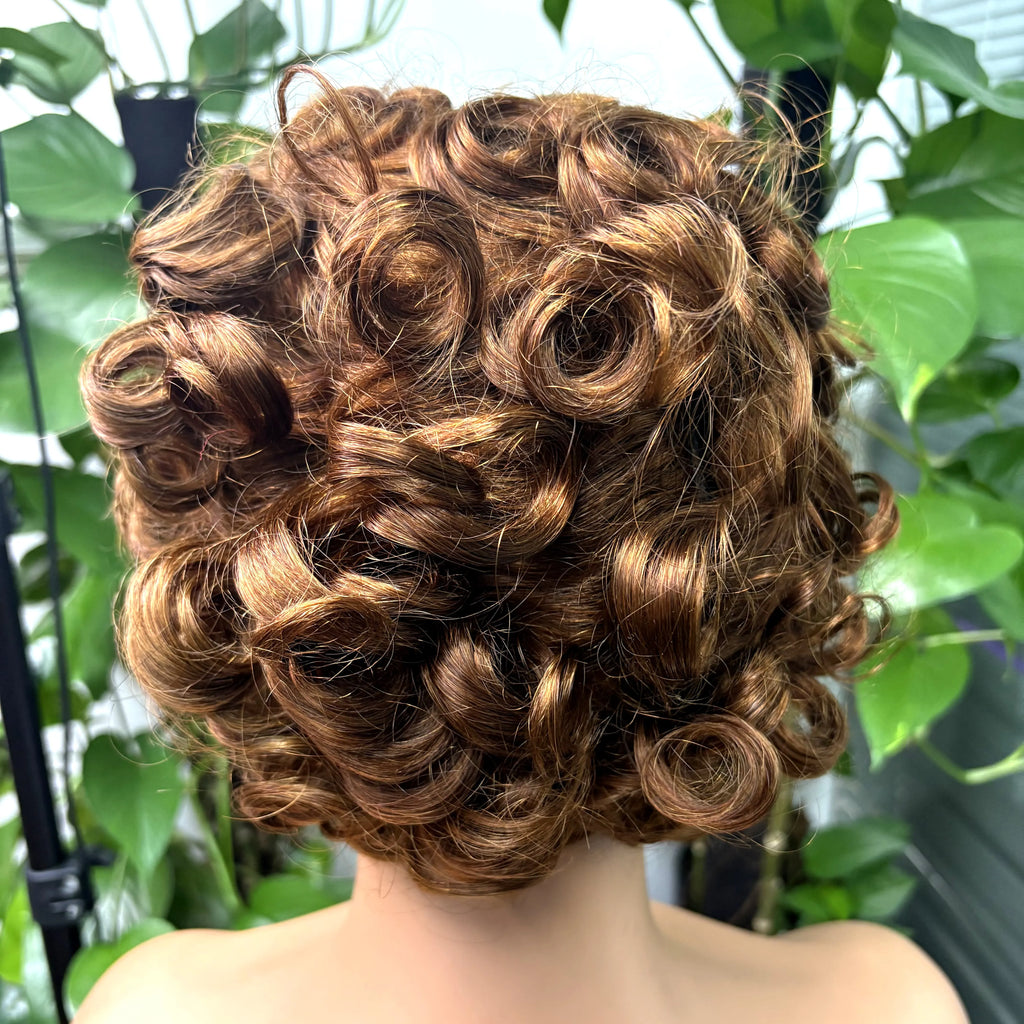 Full Machine Made Loose Wavy Bob Wig Human Hair Wigs 220% Short Colored Bouncy Curly Gluelesss Human Hair Wigs with Bangs
