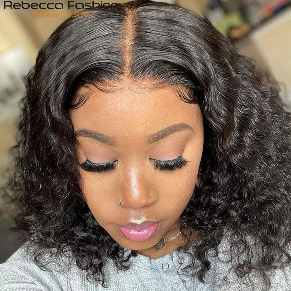 180D Short Cut Deep Wave Bob Lace Wigs Lace Front Human Hair Wigs Brazilian Bob Lace Front Wigs Deep Curly Lace Frontal Wig