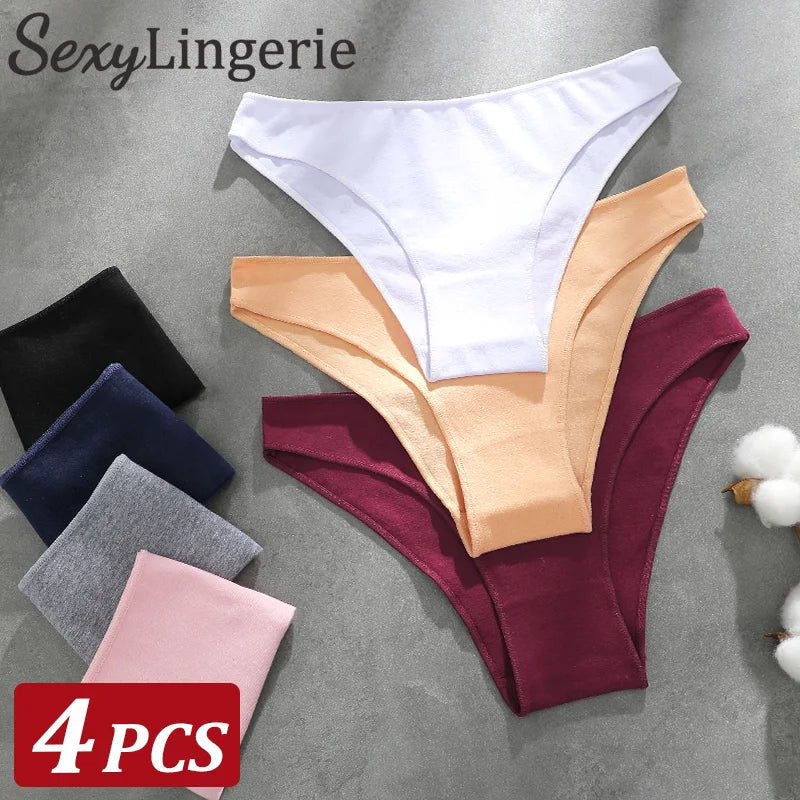 4Pcs Women's Seamless Cotton Briefs Intimates Women Sexy Panties Solid Color Breathable Underwear Female Low Waist Soft Lingerie