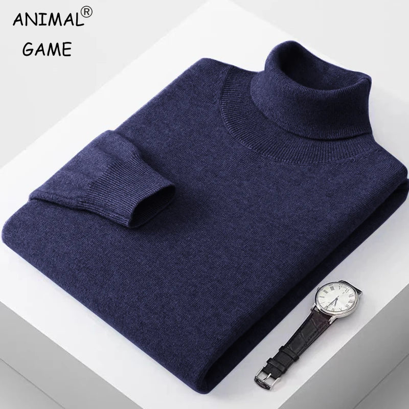 Autum Men's Turtleneck Sweaters Long Sleeve Pullover Sweater Casual Knitted Winter Warm Outdoor Streetwear Solid Outerwear